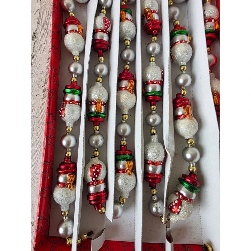 Vintage Kurt Adler glass snowman Garland Xmas tree glitter red Green snowman
